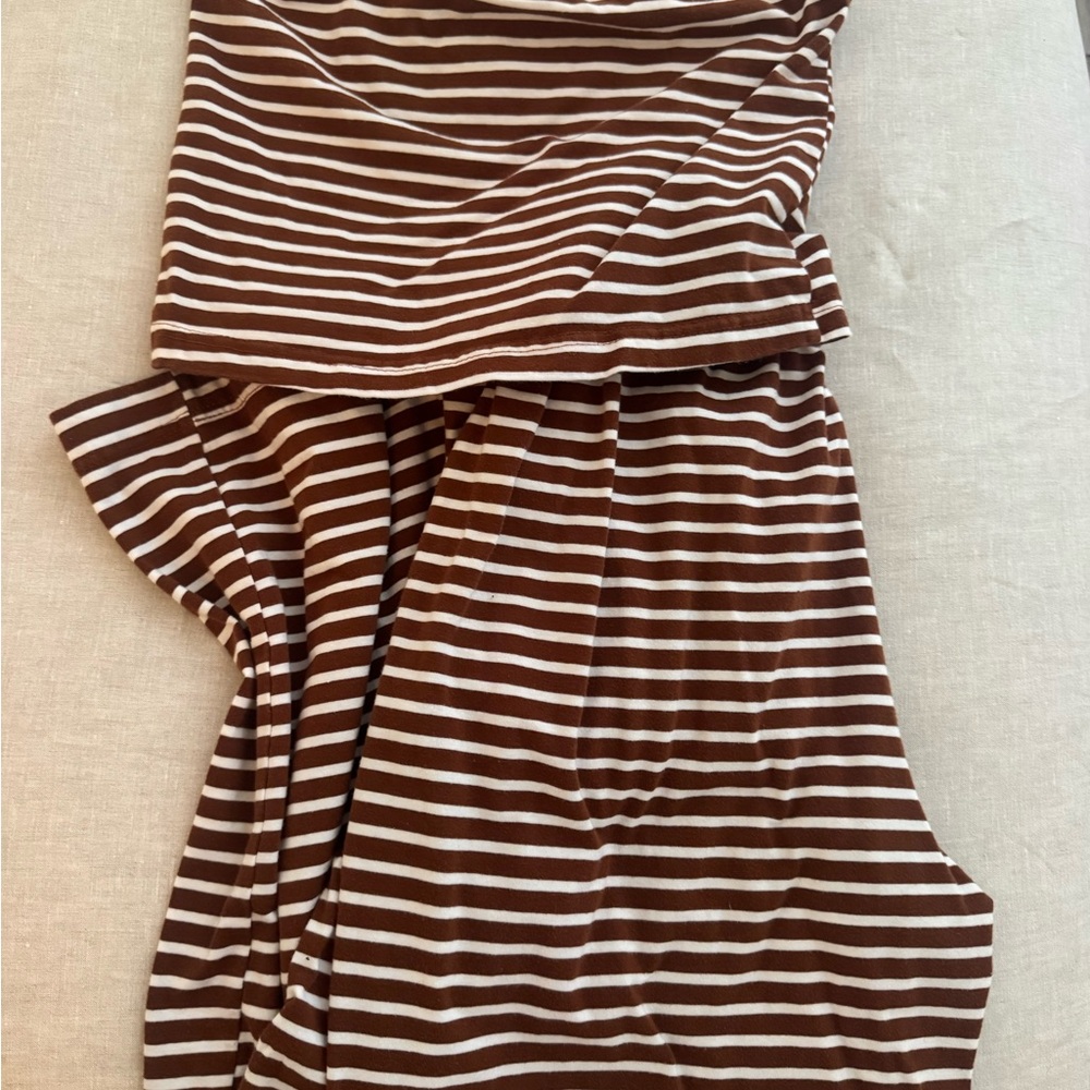 Brown and White Striped Dress
